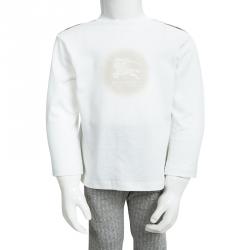 Pre Owned Burberry White Cotton Printed Nova Check Shoulder Detail Long Sleeve Top 18 Months