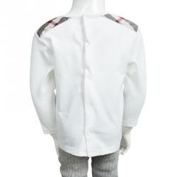 Pre Owned Burberry White Cotton Printed Nova Check Shoulder Detail Long Sleeve Top 18 Months