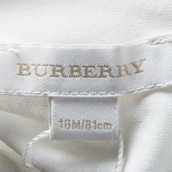 Pre Owned Burberry White Cotton Printed Nova Check Shoulder Detail Long Sleeve Top 18 Months
