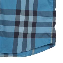 Burberry Children Blue Checked Short Sleeve Buttondown Cotton Shirt 10 Yrs