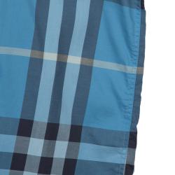 Burberry Children Blue Checked Short Sleeve Buttondown Cotton Shirt 10 Yrs