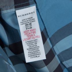 Burberry Children Blue Checked Short Sleeve Buttondown Cotton Shirt 10 Yrs
