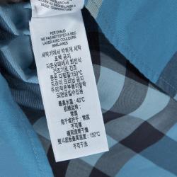 Burberry Children Blue Checked Short Sleeve Buttondown Cotton Shirt 10 Yrs