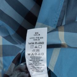 Burberry Children Blue Checked Short Sleeve Buttondown Cotton Shirt 10 Yrs