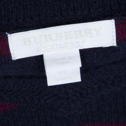 مملوكة مسبقًا بلوفر بربري أطفال رقبة حرف V  كشمير أزرق كحلي وأحمر عنابي مخطط 4 سنوات