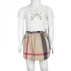 Pre Owned Burberry Novacheck Herringbone Pattern Cotton Gathered Skirt 4 Yrs