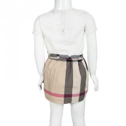 Pre Owned Burberry Novacheck Herringbone Pattern Cotton Gathered Skirt 4 Yrs