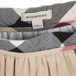 Pre Owned Burberry Novacheck Herringbone Pattern Cotton Gathered Skirt 4 Yrs