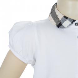 Pre Owned Burberry Children White Gathered Novacheck Collar Polo T-Shirt 7 Yrs