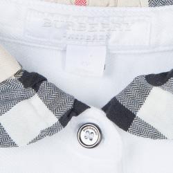 Pre Owned Burberry Children White Gathered Novacheck Collar Polo T-Shirt 7 Yrs