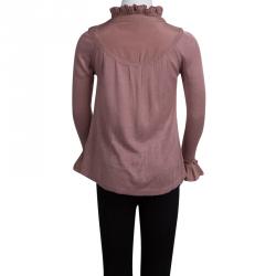 Burberry Dull Pink Knit Ruffle Detail Long Sleeve Top 4 Yrs
