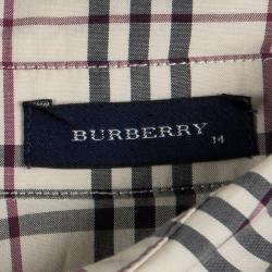 Burberry Nova Check Printed Cotton Trim Detail Short Sleeve Shirt 14 Yrs