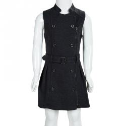 Pre Owned Burberry Grey Double Breasted Sleeveless Belted Trench Style Dress 5-6 Yrs