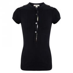 Burberry Black Cotton Nova Check Shoulder Detail Top 8 Yrs