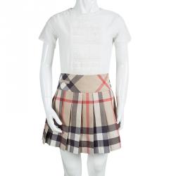 Pre Owned Burberry Children Beige Novacheck Cotton Pleated Mini Skirt 8 Yrs
