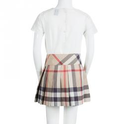 Pre Owned Burberry Children Beige Novacheck Cotton Pleated Mini Skirt 8 Yrs