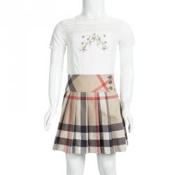 Pre Owned Burberry Children Beige Novacheck Cotton Pleated Mini Skirt 6 Yrs