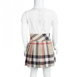 Pre Owned Burberry Children Beige Novacheck Cotton Pleated Mini Skirt 6 Yrs