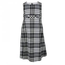 Pre Owned Burberry Monochrome Checked Gabardine Pleated Sleeveless Dress 10 Yrs