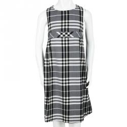 Pre Owned Burberry Monochrome Checked Gabardine Pleated Sleeveless Dress 10 Yrs