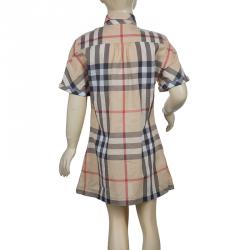 Pre Owned Burberry Beige Nova Check Print Pintuck Detail Short Sleeve Shirt 10 Yrs