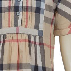 Pre Owned Burberry Beige Nova Check Print Pintuck Detail Short Sleeve Shirt 10 Yrs