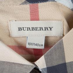 Pre Owned Burberry Beige Nova Check Print Pintuck Detail Short Sleeve Shirt 10 Yrs