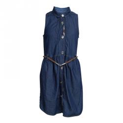 مملوكة مسبقًا Burberry Indigo Denim Sleeveless Belted Shirt Dress 8 Yrs