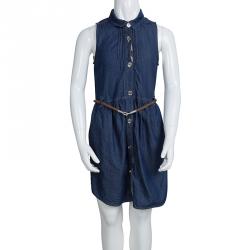 مملوكة مسبقًا Burberry Indigo Denim Sleeveless Belted Shirt Dress 8 Yrs