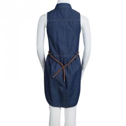 مملوكة مسبقًا Burberry Indigo Denim Sleeveless Belted Shirt Dress 8 Yrs
