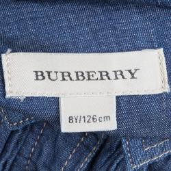 مملوكة مسبقًا Burberry Indigo Denim Sleeveless Belted Shirt Dress 8 Yrs
