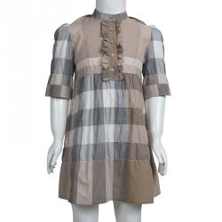 Pre Owned Burberry Brown Nova Check Print Cotton Dress  5 Yrs