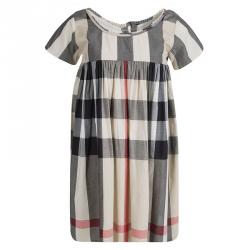 Pre Owned Burberry Children Novacheck Cotton Short Sleeve Gathered Dress 8 Yrs