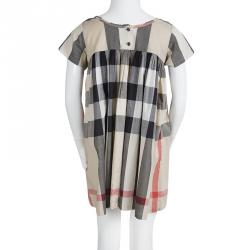 Pre Owned Burberry Children Novacheck Cotton Short Sleeve Gathered Dress 8 Yrs