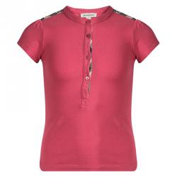 Pre Owned  Burberry Red Cotton Nova Check Shoulder Detail Top 6 Yrs