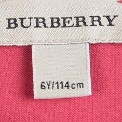 Pre Owned  Burberry Red Cotton Nova Check Shoulder Detail Top 6 Yrs