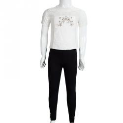 Pre Owned Burberry Black Cotton Nova Check Flap Detail Leggings 6 Yrs