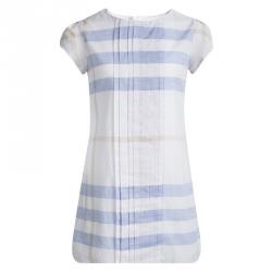 Pre Owned Burberry White Check Printed Pleat Detail Dress 8 Yrs