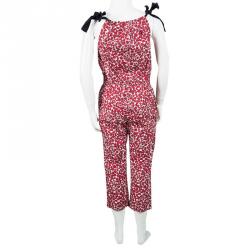 Pre Owned CH Carolina Herrera Red Printed Cotton Shoulder Tie Detail Jumpsuit 4Yrs