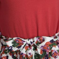 Pre Owned CH Carolina Herrera Red Cotton Contrast Floral Print Long Sleeve Dress 8 Yrs