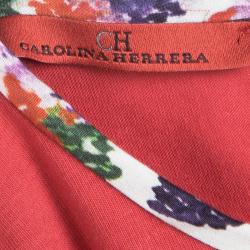 Pre Owned CH Carolina Herrera Red Cotton Contrast Floral Print Long Sleeve Dress 8 Yrs