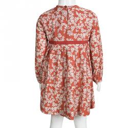 Pre Owned CH Carolina Herrera Orange Floral Printed Bow Detail Dress 4 Yrs