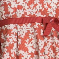Pre Owned CH Carolina Herrera Orange Floral Printed Bow Detail Dress 4 Yrs