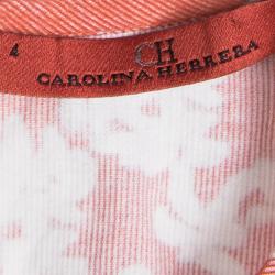 Pre Owned CH Carolina Herrera Orange Floral Printed Bow Detail Dress 4 Yrs