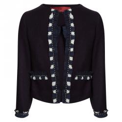 Pre Owned CH Carolina Herrera Navy Blue Ruffle Trim Detail Open Front Jacket 6 Yrs