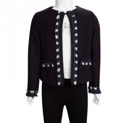 Pre Owned CH Carolina Herrera Navy Blue Ruffle Trim Detail Open Front Jacket 6 Yrs