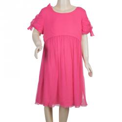 Pre Owned Chloe Pink Crinkled Silk Bow Detail Dress 10 Yrs