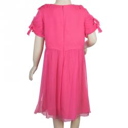 Pre Owned Chloe Pink Crinkled Silk Bow Detail Dress 10 Yrs