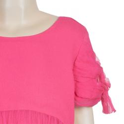 Pre Owned Chloe Pink Crinkled Silk Bow Detail Dress 10 Yrs