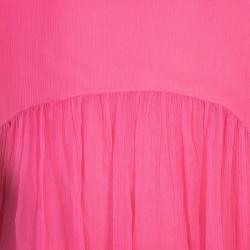 Pre Owned Chloe Pink Crinkled Silk Bow Detail Dress 10 Yrs